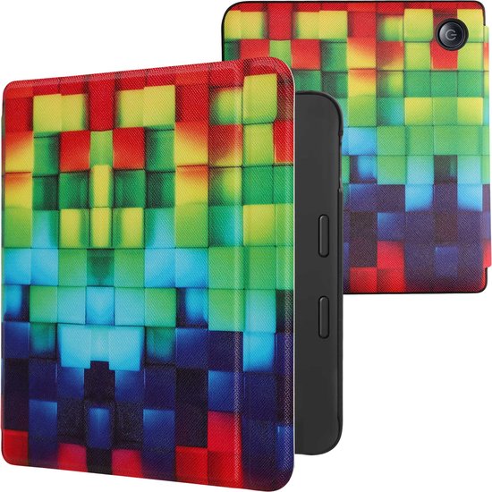kwmobile e-reader hoesje geschikt voor Tolino Vision 6 hoes - E reader flip case met magnetische sluiting - Ereader cover - Regenboog Kusbussen design in meerkleurig / groen / blauw