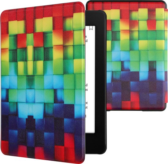 kwmobile e-reader hoesje geschikt voor Amazon Kindle Paperwhite 11. Generation 2021 hoes - E reader flip case met magnetische sluiting - Ereader cover - Regenboog Kusbussen design in meerkleurig / groen / blauw