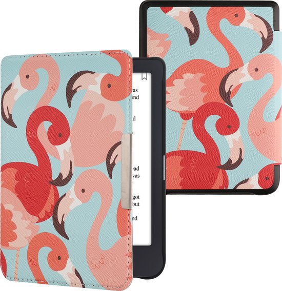 kwmobile e-reader hoesje geschikt voor Tolino Shine 3 hoes - E reader flip case met magnetische sluiting - Ereader cover - Flamingo's design in roze / poederroze / rood