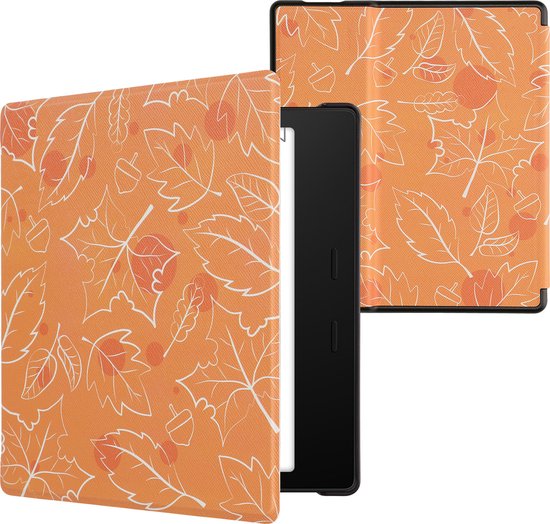 kwmobile e-reader hoesje geschikt voor Amazon Kindle Oasis 10. Generation hoes - E reader flip case met magnetische sluiting - Ereader cover - Herfst design in wit / oranje / bruin
