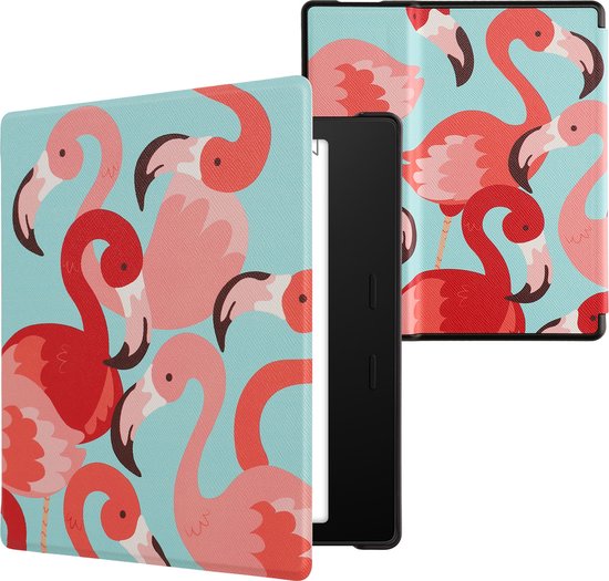 kwmobile e-reader hoesje geschikt voor Amazon Kindle Oasis 10. Generation hoes - E reader flip case met magnetische sluiting - Ereader cover - Flamingo's design in roze / poederroze / rood