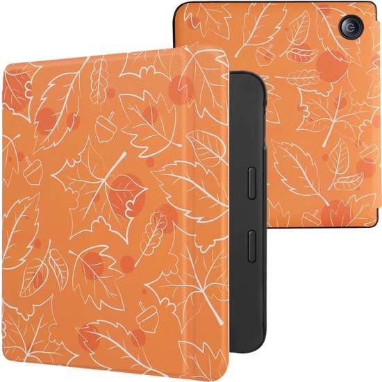 kwmobile e-reader hoesje geschikt voor Tolino Vision 6 hoes - E reader flip case met magnetische sluiting - Ereader cover - Herfst design in wit / oranje / bruin