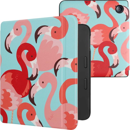 kwmobile e-reader hoesje geschikt voor Tolino Vision 6 hoes - E reader flip case met magnetische sluiting - Ereader cover - Flamingo's design in roze / poederroze / rood