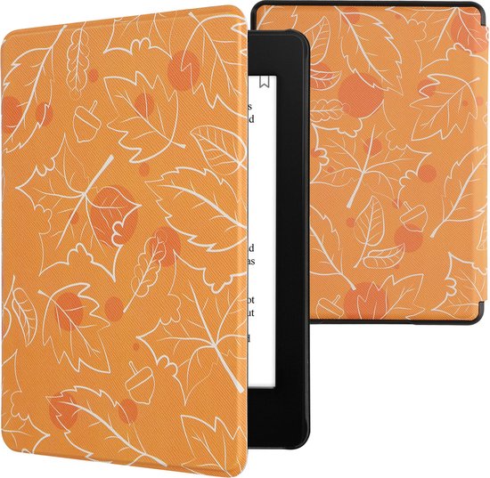 kwmobile e-reader hoesje geschikt voor Amazon Kindle Paperwhite 11. Generation 2021 hoes - E reader flip case met magnetische sluiting - Ereader cover - Herfst design in wit / oranje / bruin