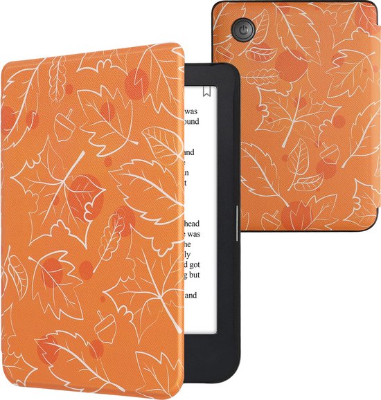 kwmobile e-reader hoesje geschikt voor Kobo Clara 2E hoes - E reader flip case met magnetische sluiting - Ereader cover - Herfst design in wit / oranje / bruin