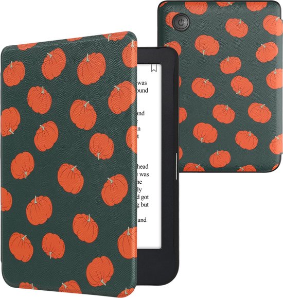 kwmobile e-reader hoesje geschikt voor Kobo Clara 2E hoes - E reader flip case met magnetische sluiting - Ereader cover - Pompoentjes design in oranje / groen / lichtgroen