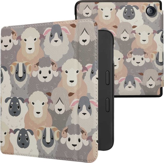 kwmobile e-reader hoesje geschikt voor Tolino Vision 6 hoes - E reader flip case met magnetische sluiting - Ereader cover - design in wit / bruin / grijs