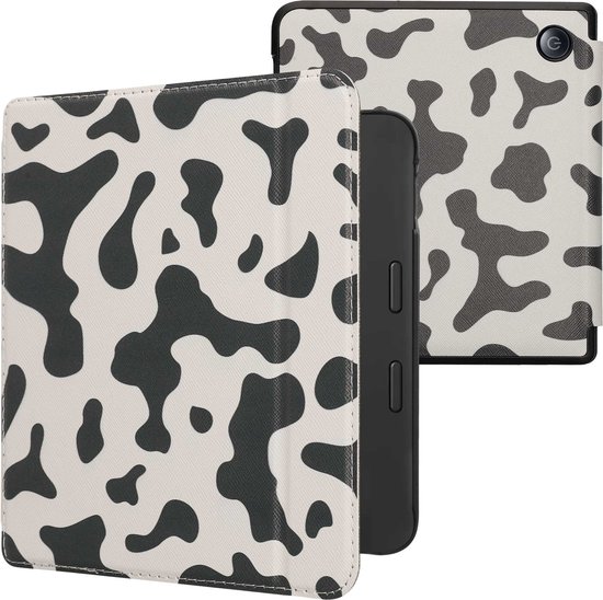 kwmobile e-reader hoesje geschikt voor Tolino Vision 6 hoes - E reader flip case met magnetische sluiting - Ereader cover - Koeien Patroon design in zwart / wit