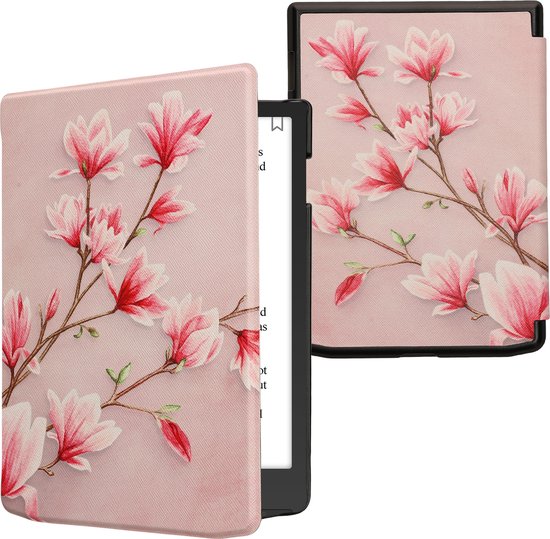 kwmobile e-reader hoesje geschikt voor Pocketbook InkPad 4 / Color 3 / Color 2 / Vivlio InkPad 4 hoes - E reader flip case met magnetische sluiting - Ereader cover - Magnolia design in poederroze / wit / oudroze