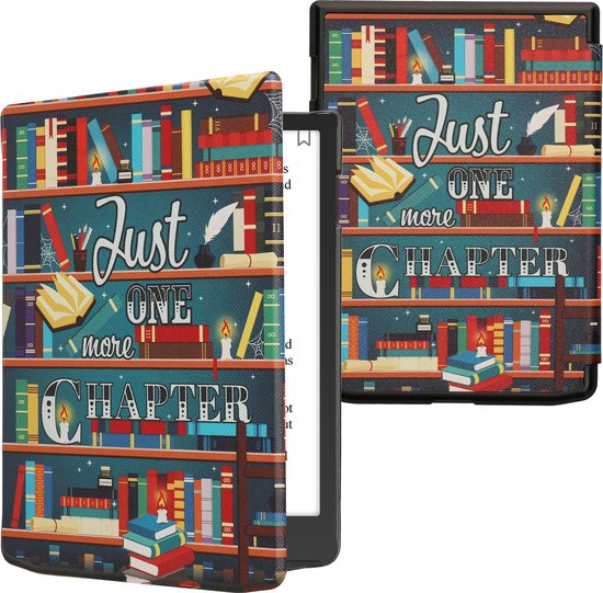 kwmobile e-reader hoesje geschikt voor Pocketbook InkPad 4 / Color 3 / Color 2 / Vivlio InkPad 4 hoes - E reader flip case met magnetische sluiting - Ereader cover - bibliotheek design in meerkleurig