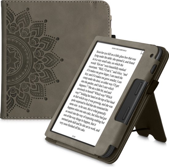 kwmobile e-reader hoesje geschikt voor Tolino Vision 6 hoes - E reader flip case van kunstleer - Ereader cover met stand - Opkomende Zon design in grijs