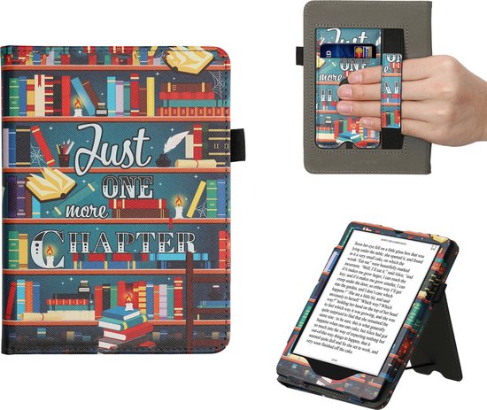 kwmobile e-reader hoesje geschikt voor Amazon Kindle Paperwhite 11. Generation 2021 hoes - E reader flip case van kunstleer - Ereader cover met stand - bibliotheek design in meerkleurig