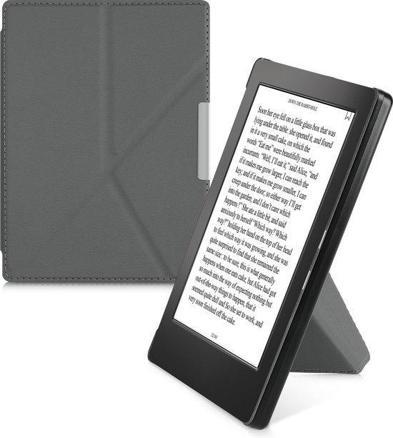 kwmobile e-reader hoesje geschikt voor Kobo Aura H2O Edition 1 hoes - Ereader flip case met standaard - E reader cover van kunstleer - In antraciet