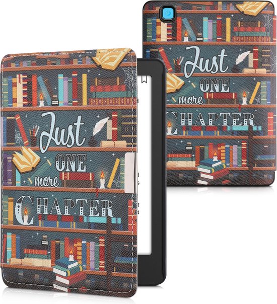 kwmobile e-reader hoesje geschikt voor Kobo Aura Edition 2 hoes - E reader flip case met magnetische sluiting - Ereader cover - bibliotheek design in meerkleurig