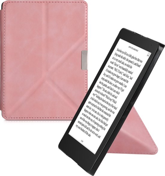 kwmobile e-reader hoesje geschikt voor Kobo Aura Edition 2 hoes - Ereader flip case met standaard - E reader cover van kunstleer - In oudroze