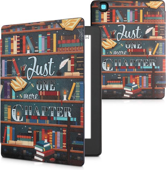 kwmobile e-reader hoesje geschikt voor Kobo Aura H2O Edition 2 hoes - E reader flip case met magnetische sluiting - Ereader cover - bibliotheek design in meerkleurig