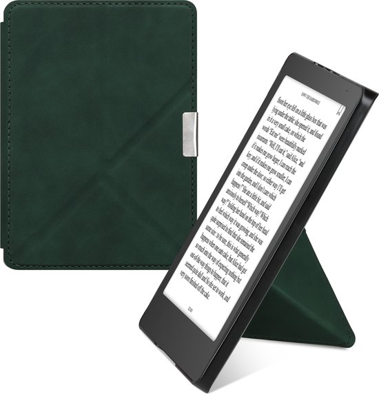 kwmobile e-reader hoesje geschikt voor Kobo Aura Edition 2 hoes - Ereader flip case met standaard - E reader cover van kunstleer - In donkergroen