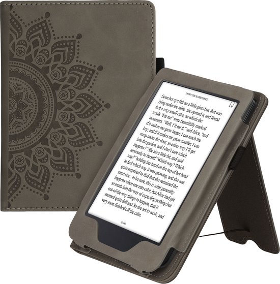 kwmobile e-reader hoesje geschikt voor Kobo Clara 2E hoes - E reader flip case van kunstleer - Ereader cover met stand - Opkomende Zon design in grijs