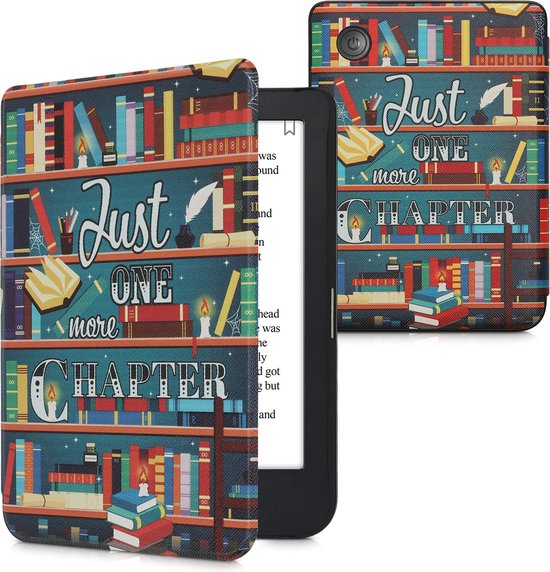 kwmobile e-reader hoesje geschikt voor Kobo Clara 2E hoes - E reader flip case met magnetische sluiting - Ereader cover - bibliotheek design in meerkleurig