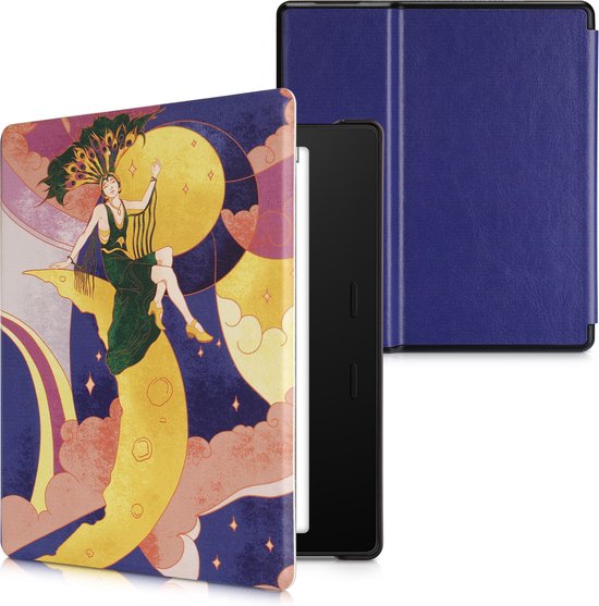 kwmobile e-reader hoesje geschikt voor Amazon Kindle Oasis 10. Generation hoes - E reader flip case met magnetische sluiting - Ereader cover - Artdeco poster design in paars / geel / groen
