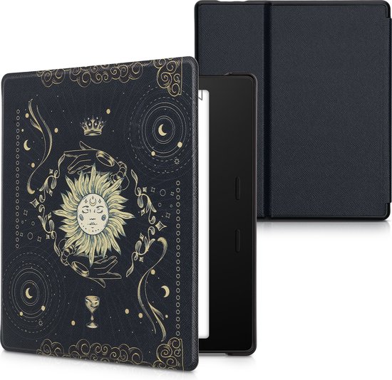 kwmobile hoes geschikt voor Amazon Kindle Oasis 10. Generation - Magnetische sluiting - E reader cover in donkerblauw / geel / zwart - Tarotkaart design