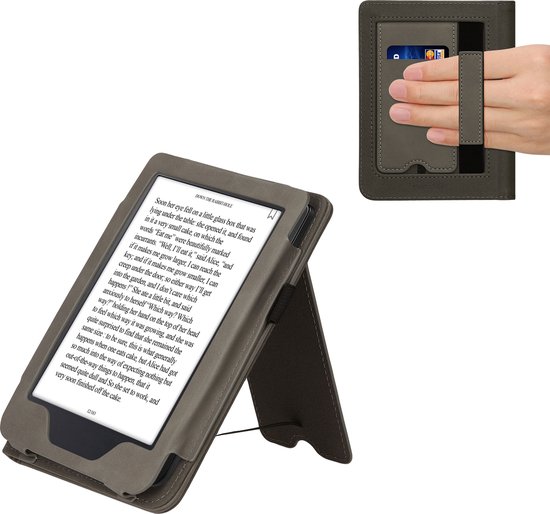 kwmobile e-reader hoesje geschikt voor Kobo Clara 2E hoes - E reader flip case van kunstleer - Ereader cover met stand - Magnolia design in grijs