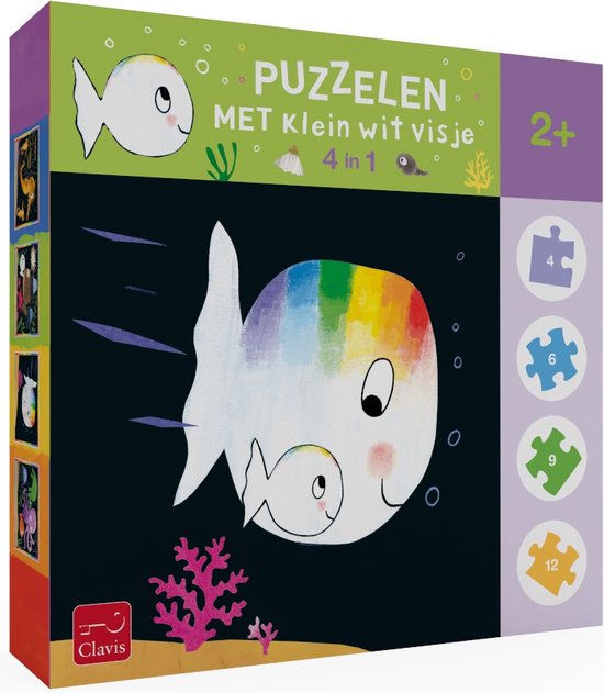 Puzzelen met Klein wit visje. 4-in-1-puzzel