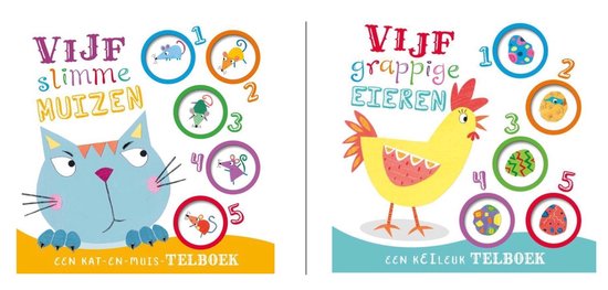 Set van 2 kwalitatieve telboeken voor peuters: Vijf slimme muizen en Vijf grappige eieren