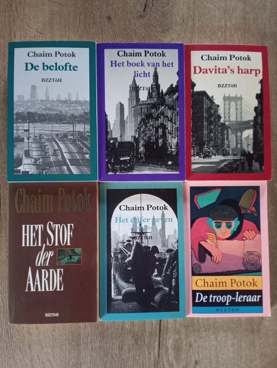 Chaim Potok 6 x Paperback 1 - De Belofte 2 - Het Boek van het Licht 3 - Davita's Harp 4 - Het Stof der Aarde 5 - Het Cijfer Zeven 6 - De Troop Leraar