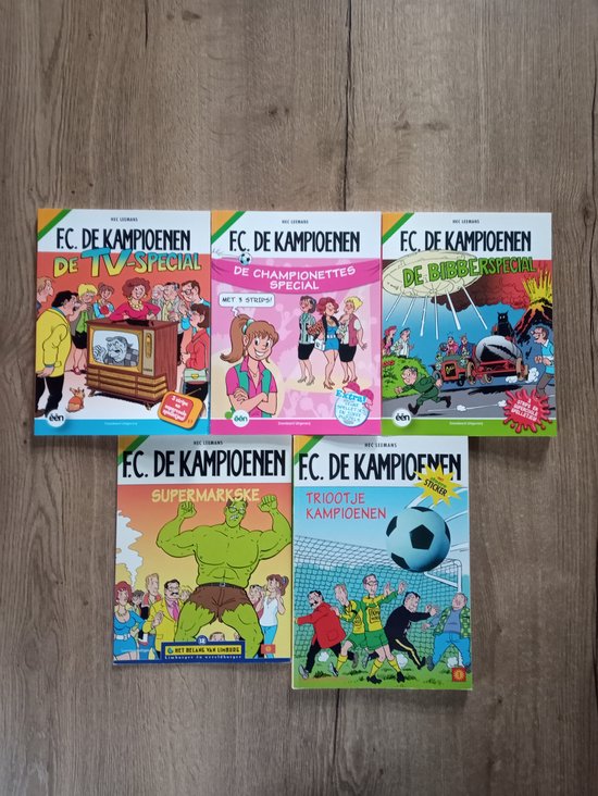 F.C. De Kampioenen Strips 5 x 1 - De Championettes Special met 3 Strips Spelletjes en Puzzels 2 - De TV Special met 3 Strips en Spelletjes 3 - De Bibber Special met 3 Strips en Supercoole Spelletjes 4 - Triootje Kampioenen zonder Sticker 5 - Supermar