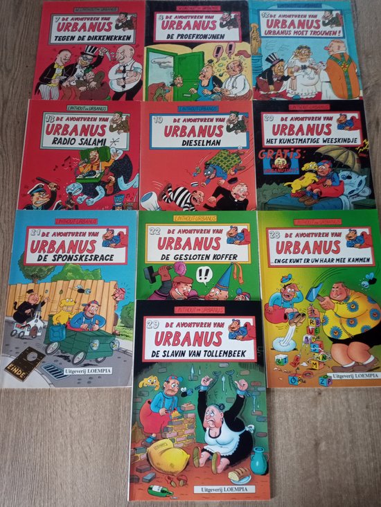 Urbanus 10 x 1- Deel 7 Tegen de Dikkenekken 1985 Ongekleurd 2 - Deel 8 De Proefkonijnen 1985 Ongekleurd 3 - Deel 12 Urbanus moet Trouwen Gekleurd 1986 4 - Deel 13 Radio Salami Gekleurd 1987 5 - Deel 19 Dieselman Gekleurd 1988 6 - Deel 20 Het Kunstmat