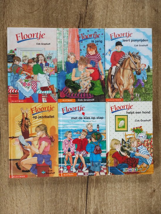 Floortje door Cok Grashoff 6 Boeken 1 - Floortje 2 - Leert Ponyrijden 3 - Op Jazzballet 4 - Met de Klas op Stap 5 - Is Jarig 6 - Helpt een Hond 6 x Hardcover