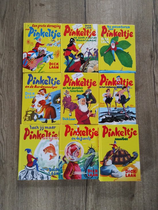 Pinkeltje door Dick Laan 9 Boeken 1 - Pinkeltje Omnibus met A- Op Zoek naar de Vurige Ogen B - En de Autoraket C - Gaat naar Pinkeltjesland 2 - Een Grote Verrassing Voor Pinkeltje 3 - Pinkeltje op zoek naar de Maandiamant 4 - De Avonturen van Pinkel