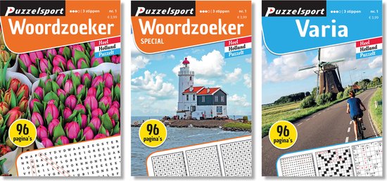 Puzzelsport - Puzzelboekenpakket - 3 puzzelboeken - Woordzoeker special - Varia - 96 pagina's