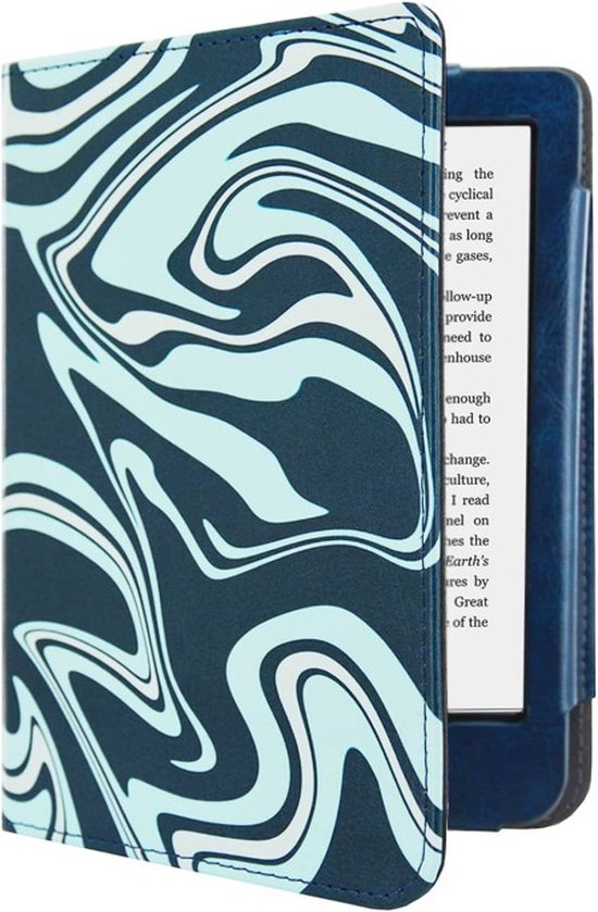 Hoesje Geschikt voor Kobo Clara 2E Luxe Sleepcover - Book Case Hoes Cover - Abstract Petroleum kleuren - ereader hoesje - cover