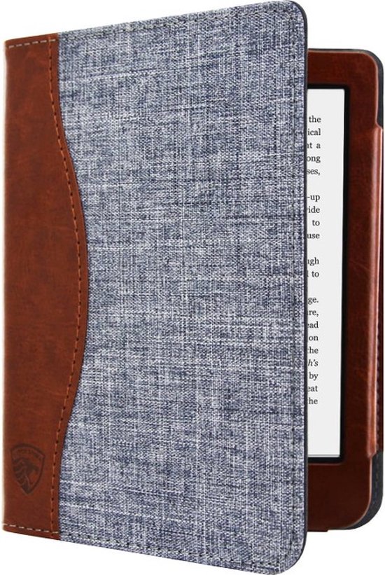 Hoesje Geschikt voor Kobo Clara 2E Jeans Sleepcover - Book Case Hoes Cover - Blauw / Cognac - ereader hoesje - cover