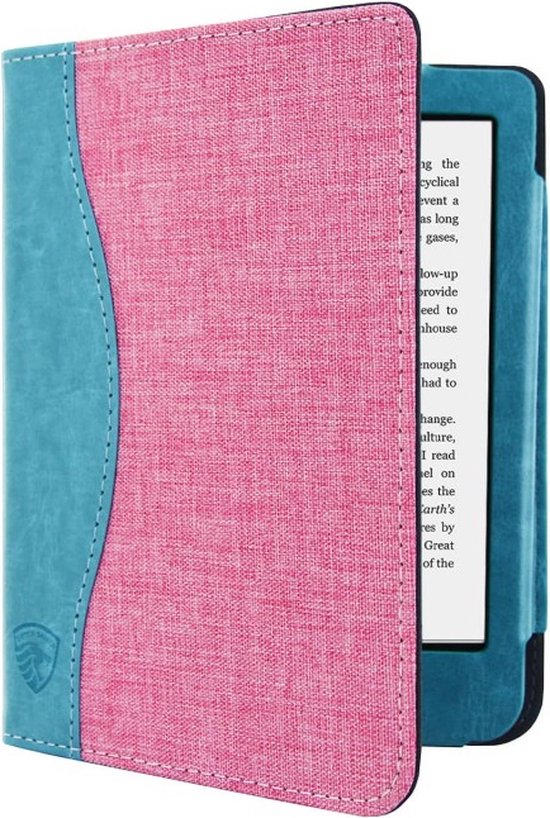 Hoesje Geschikt voor Kobo Clara 2E Jeans Sleepcover - Book Case Hoes Cover - Turquoise / Roze - ereader hoesje - cover