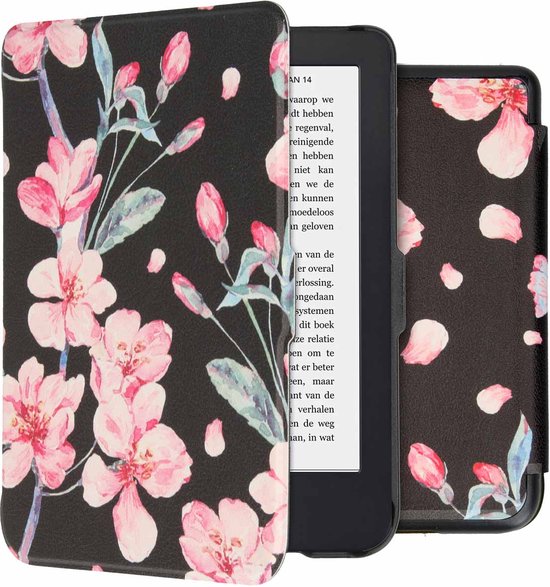 imoshion Ereader Cover / Hoesje Geschikt voor Kobo Clara 2E / Tolino Shine 4 - imoshion Design Sleepcover Bookcase zonder stand - Blossom Watercolor Black