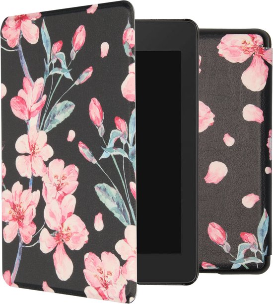 Hoes geschikt voor Amazon Kindle Paperwhite 4 - Sleepcover E-reader hoesje - imoshion Design Slim Hard Case Bookcase - Blossom Watercolor Black