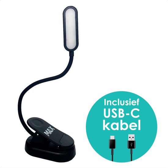 Monx Leeslamp - Draadloos USB Oplaadbaar Leeslampje Met Klem - 3 Lichtstanden - Accu voor 36 uur - Flexibel - Leeslampje voor Boek, Slaapkamer, Bed, E-reader, Kindel, Kobo, PC, Laptop, Muziek - Inclusief USB kabel - Zwart