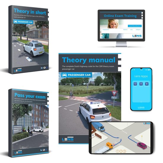 Auto Theorieboek Engels (English) - Car Theory Book in English for Dutch Driving License B + 50 Online Exams, Summary, Apps and more - CBR Car Theory Learn License B - Lens Media