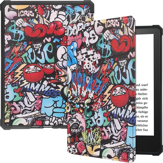 Case2go - E-reader Hoes geschikt voor Amazon Kindle Paperwhite 2021 - Sleepcover - Auto/Wake functie - Magnetische sluiting - Graffiti