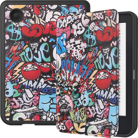 E-reader Hoes geschikt voor Kobo Clara 2E - Sleepcover - Auto/Wake functie - Magnetische sluiting - Graffiti