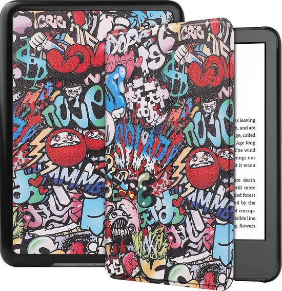 Case2go - E-reader Hoes geschikt voor Amazon Kindle 11 (2022) - Tri-fold Cover - Auto/Wake functie - Grafitti