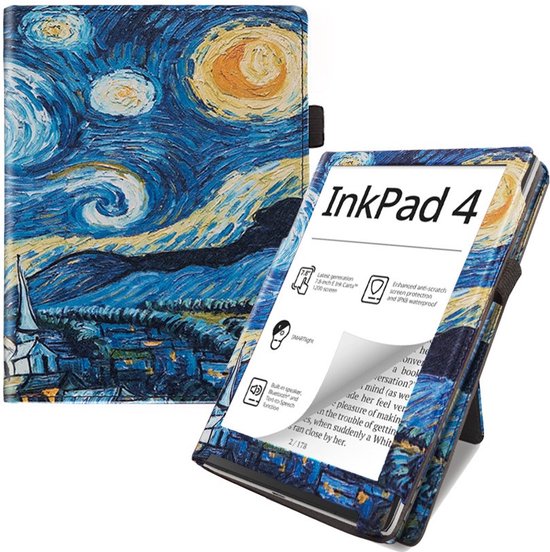 Case2go - E-reader hoes geschikt voor Pocketbook Inkpad 4/ Inkpad color 2 en 3 - Sleepcover - Auto/Wake functie - Met handstrap - Sterrenhemel