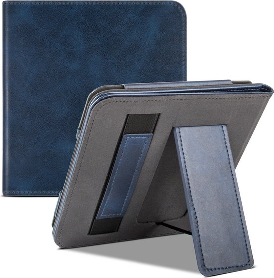 Case2go - E-reader hoes geschikt voor Kobo Libra 2 / Tolino Vision 6 - Sleepcover - Auto/Wake functie - Met handstrap - Donker Blauw