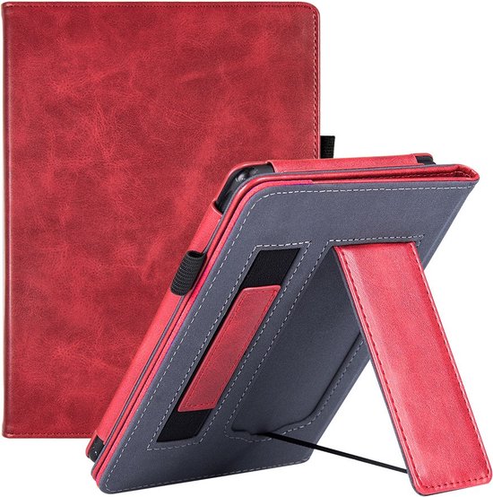 Case2go - E-reader Hoes geschikt voor Kindle Paperwhite (2021) - Sleepcover - Auto/Wake functie - Met handstrap - Rood