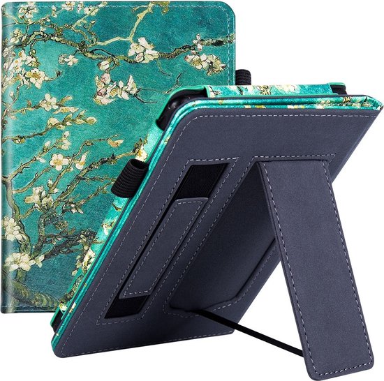 Case2go - E-reader Hoes geschikt voor Kindle Paperwhite (2021) - Sleepcover - Auto/Wake functie - Met handstrap - Witte bloesem