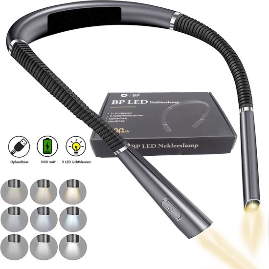 BP Nekleeslamp - Neklampje voor Haakwerk - Nek Leeslamp - Leeslampje voor Boek - LED Leeslampje - Neklamp voor Boek en Handwerken - USB Oplaadbaar - 9 Standen