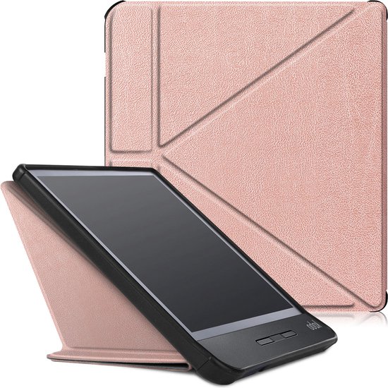 Hoes Geschikt voor Kobo Libra H2O Hoesje Bookcase Cover Hoes Trifold - Hoesje Geschikt voor Kobo Libra H2O Hoes Cover Case - Rosé Goud